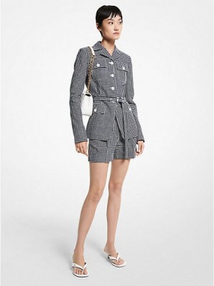 Michael Kors Check Baumwoll Blend Jacken Damen Grau Weiß | 371429-IZG