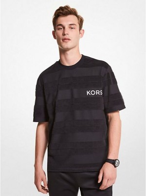 Michael Kors Gestreift Logo Terry T-shirts Herren Schwarz | 017624-USV