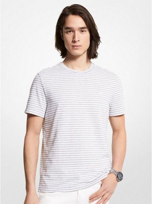 Michael Kors Gestreift Textured Baumwoll T-shirts Herren Grau | 027615-QOD