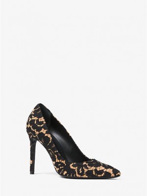 Michael Kors Gretel Floral Spitze And Wildleder Pumps Damen Schwarz | 936740-VKX