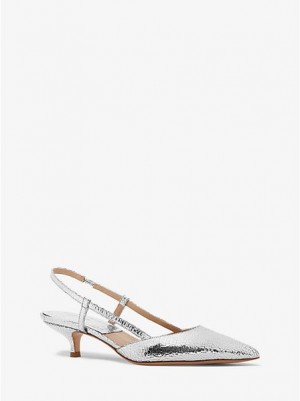 Michael Kors Hallie Crackled Metallic Leder Pumps Damen Silber | 068723-SDV