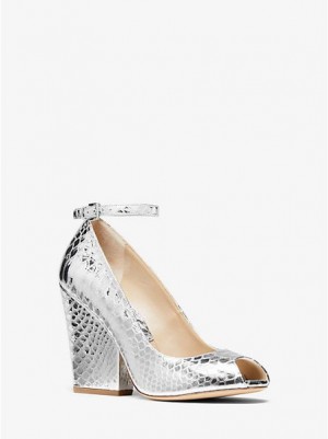 Michael Kors Julianne Metallic Python-embossed Leder Peep-toe Pumps Damen Silber | 689274-KMD