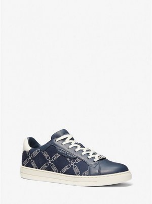 Michael Kors Keating Empire Logo Jacquard And Leder Sneakers Herren Navy | 786423-VEQ