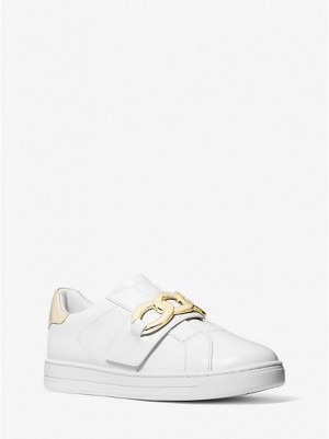 Michael Kors Kenna Chain Link Leder Sneakers Damen Weiß | 021589-SYJ