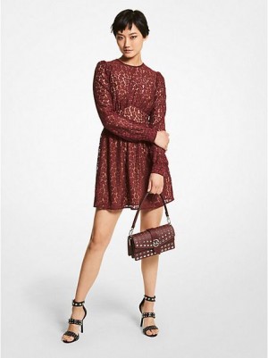 Michael Kors Leopard Corded Spitze Minikleid Damen Bordeaux | 784215-UGN