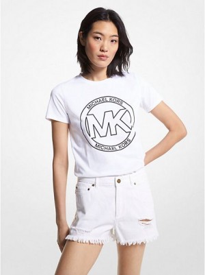 Michael Kors Logo Charm Print Organic Baumwoll T-shirts Damen Weiß | 240153-GWF