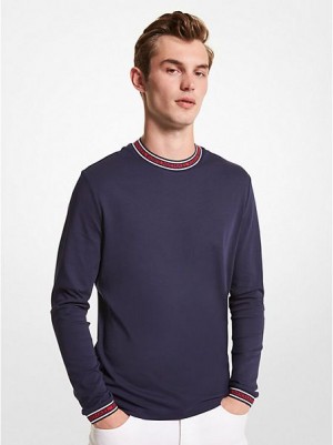 Michael Kors Logo Tape Baumwoll Crewneck Sweatshirts Herren Navy | 658371-UFI