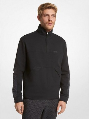 Michael Kors Logo Trim Baumwoll Blend Half-zip Sweatshirts Herren Schwarz | 192875-MFP