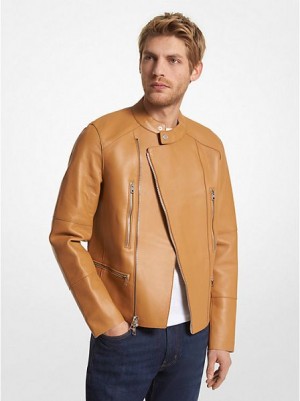 Michael Kors Nappa Leder Moto Jacken Herren Braun | 854206-FAQ