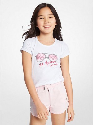 Michael Kors Printed Stretch Baumwoll T-shirts Kinder Weiß | 208346-EZS