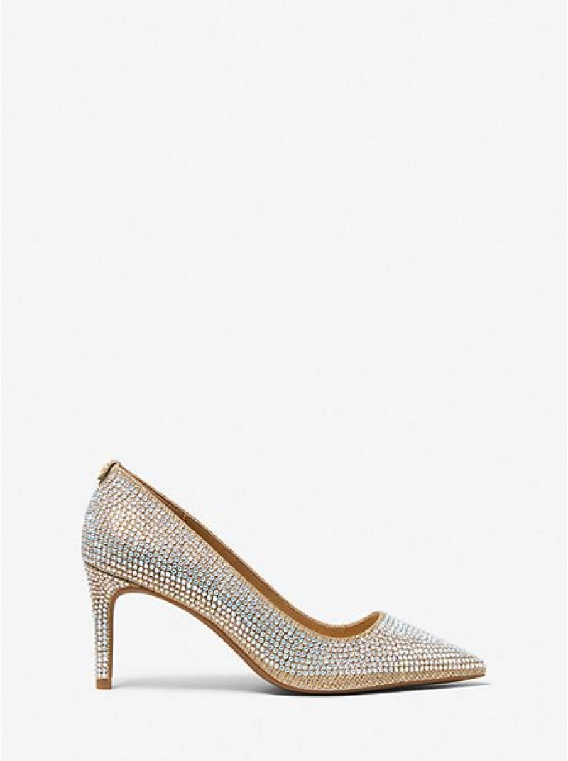 Michael Kors Alina Flex Crystal Embellished Glitter Chain-mesh Pumps Damen Gold | 358609-BJW