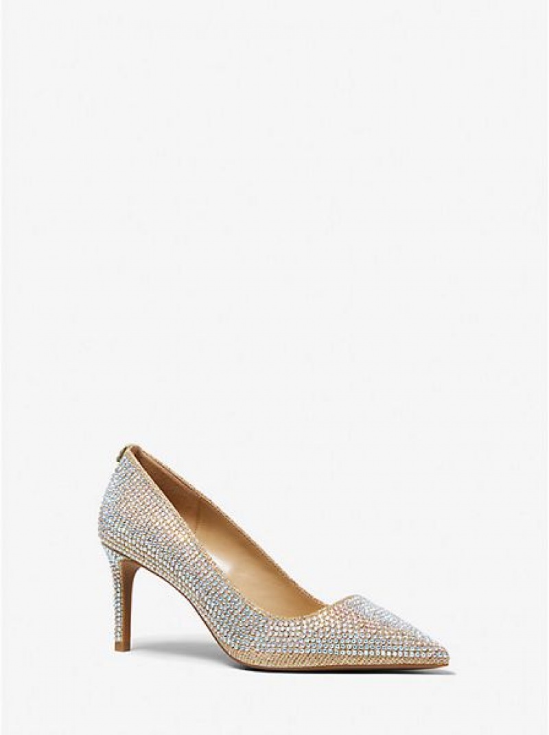 Michael Kors Alina Flex Crystal Embellished Glitter Chain-mesh Pumps Damen Gold | 358609-BJW