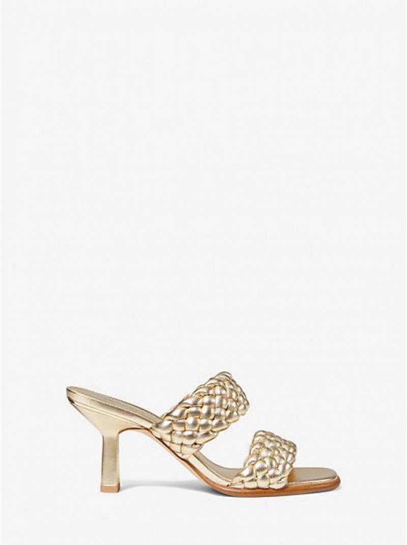 Michael Kors Amelia Metallic Braided Faux Leder Mules Damen Gold | 123467-AOH