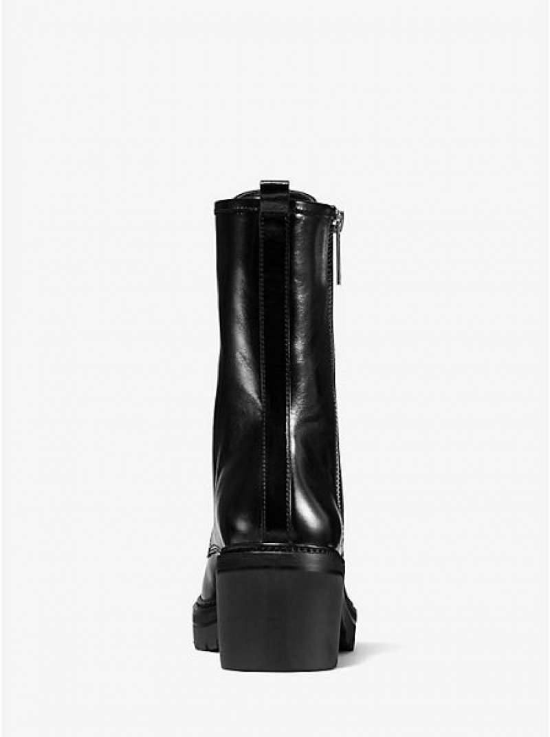 Michael Kors Anaka Crinkled Leder Kampfstiefel Damen Schwarz | 758246-UIT