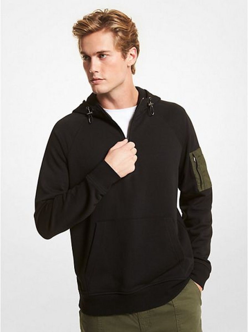 Michael Kors Baumwoll Blend Half-zip Hoodie Herren Schwarz | 054873-FRE