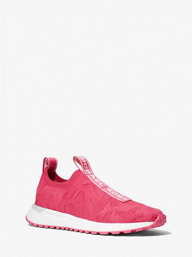 Michael Kors Bodie Logo Embossed Stretch Knit Slip On Sneakers Damen Rot | 256740-LSP