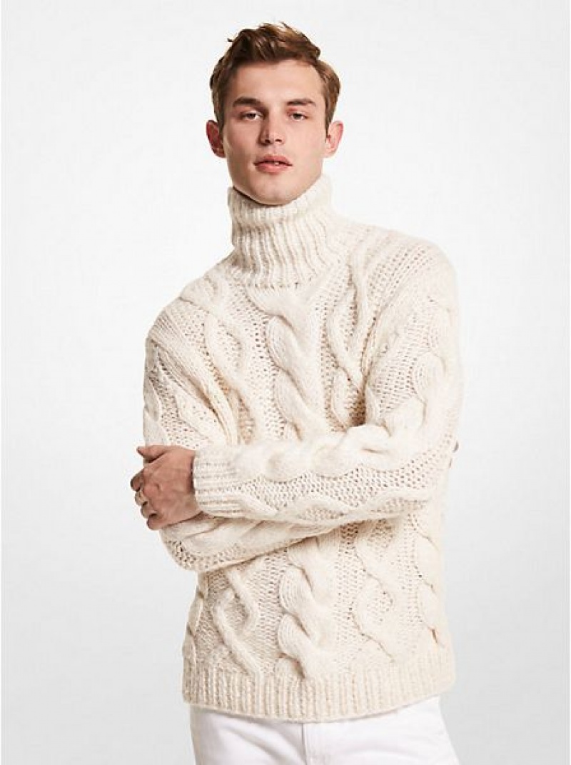 Michael Kors Cable Alpaca Blend Turtleneck Pullover Herren Beige | 286751-FMT