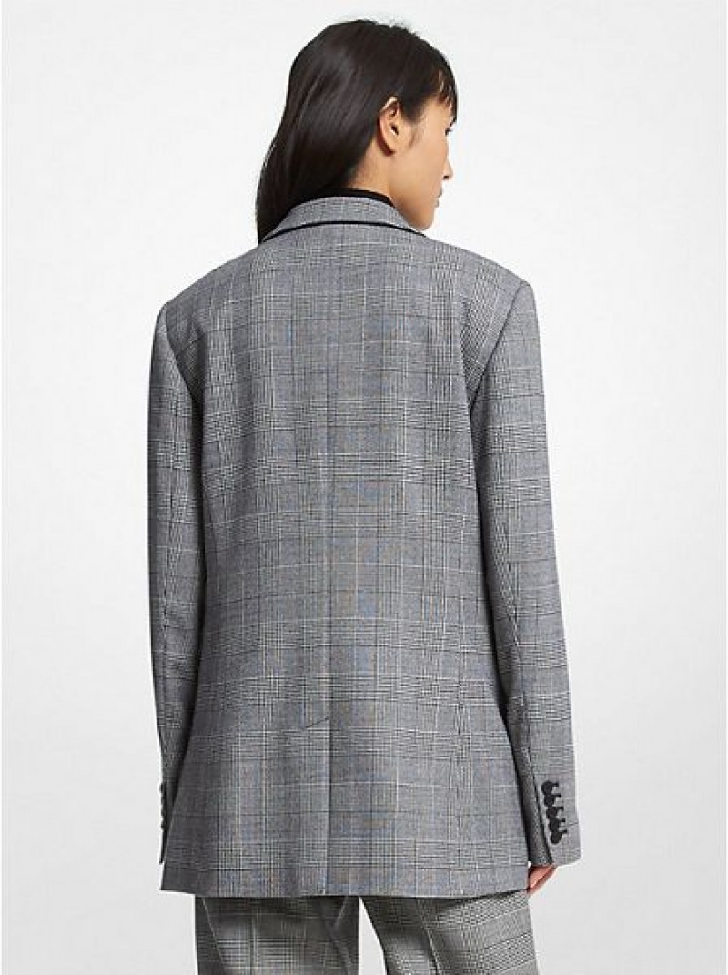 Michael Kors Check Stretch Wolle Boyfriend Blazer Damen Schwarz Weiß | 890753-TZJ