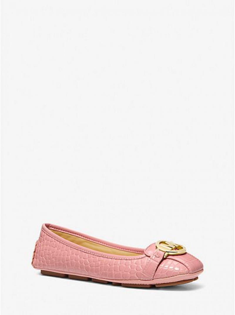 Michael Kors Fulton Crocodile Embossed Faux Leder Mokassins Damen Rosa | 012354-WSO