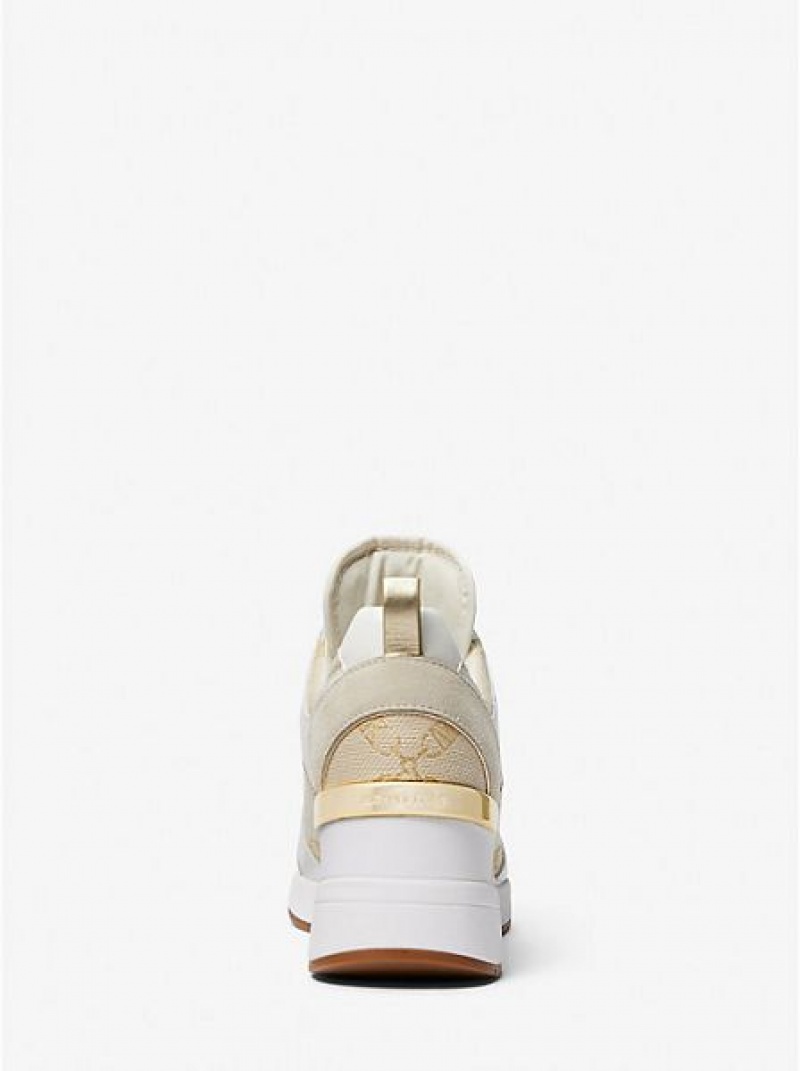 Michael Kors Georgie Metallic Empire Logo Jacquard And Leder Sneakers Damen Gold Beige | 382076-KOS