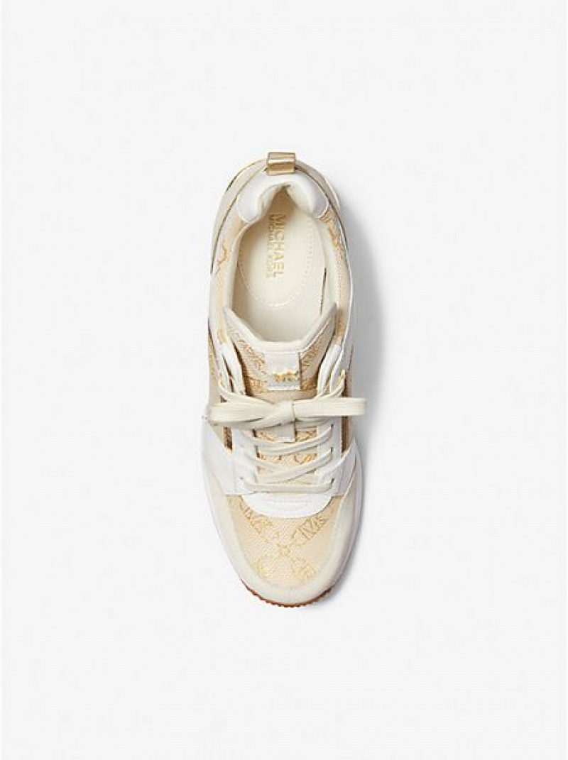 Michael Kors Georgie Metallic Empire Logo Jacquard And Leder Sneakers Damen Gold Beige | 382076-KOS