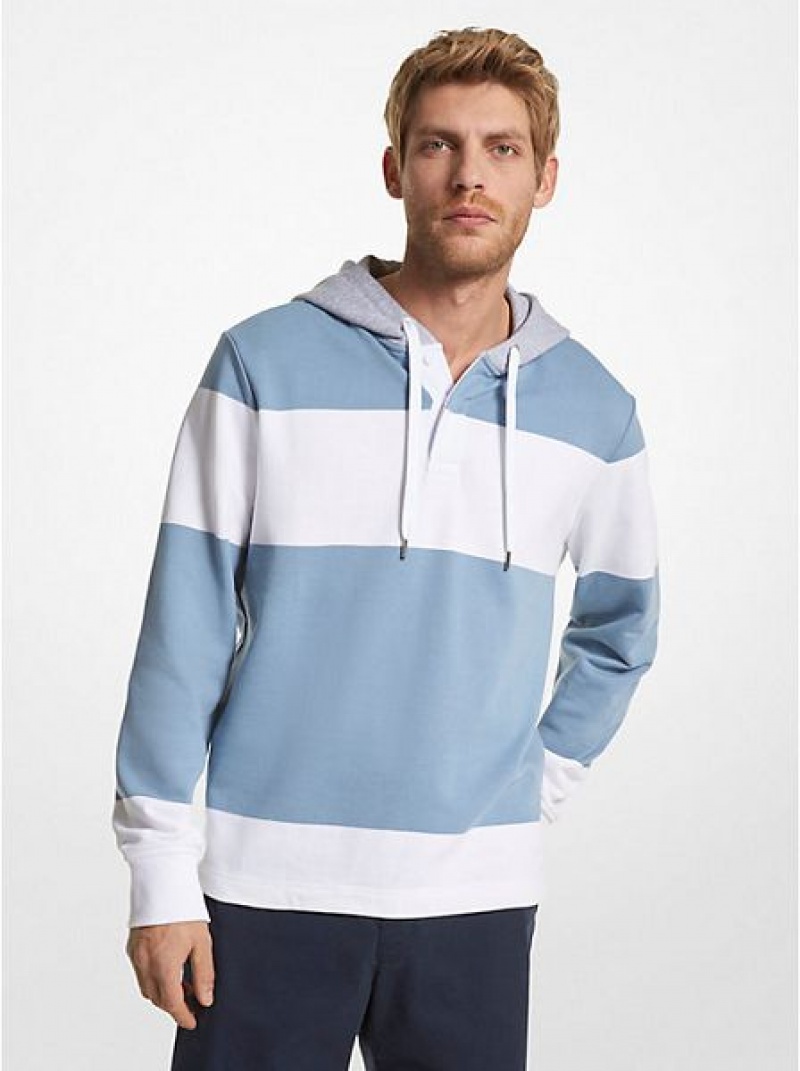 Michael Kors Gestreift Baumwoll Blend Terry Rugby Hoodie Herren Blau Weiß Grau | 603854-YVQ