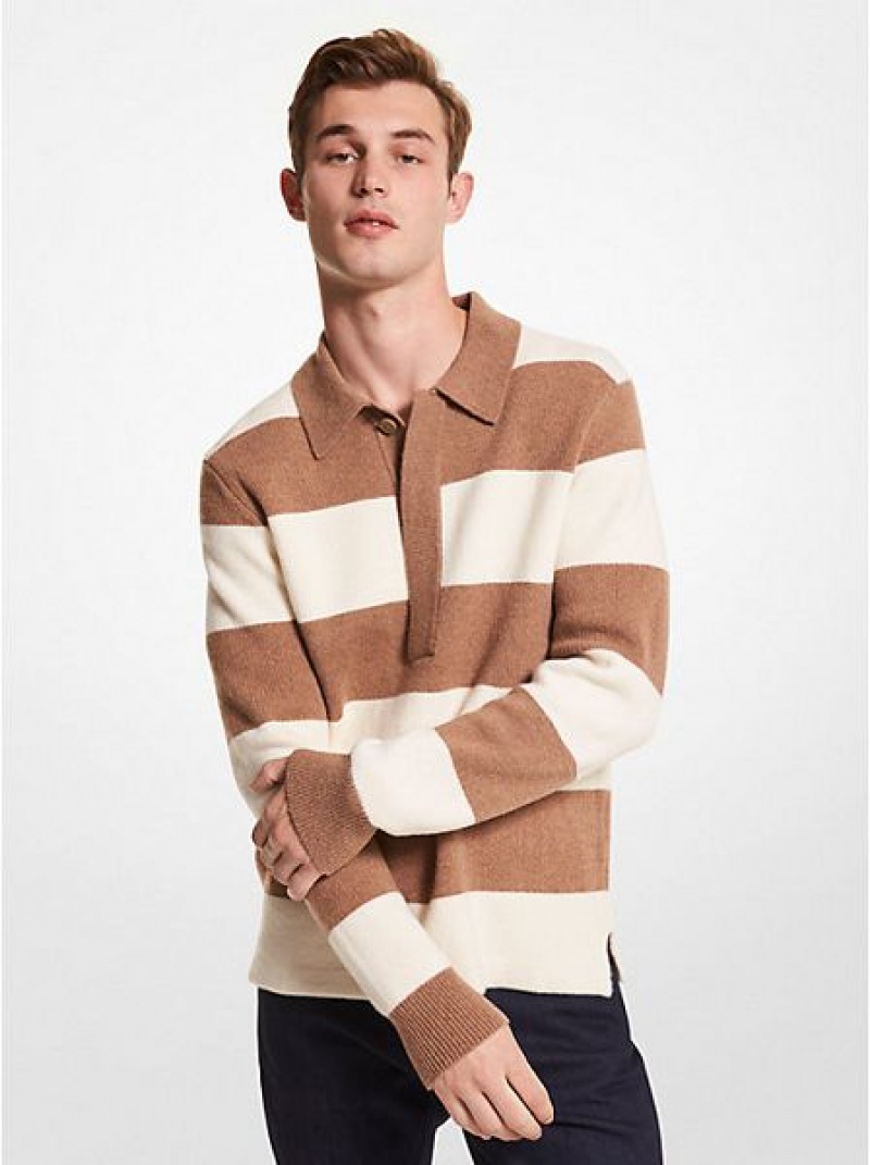 Michael Kors Gestreift Wolle Blend Pullover Herren Beige | 809574-AHC