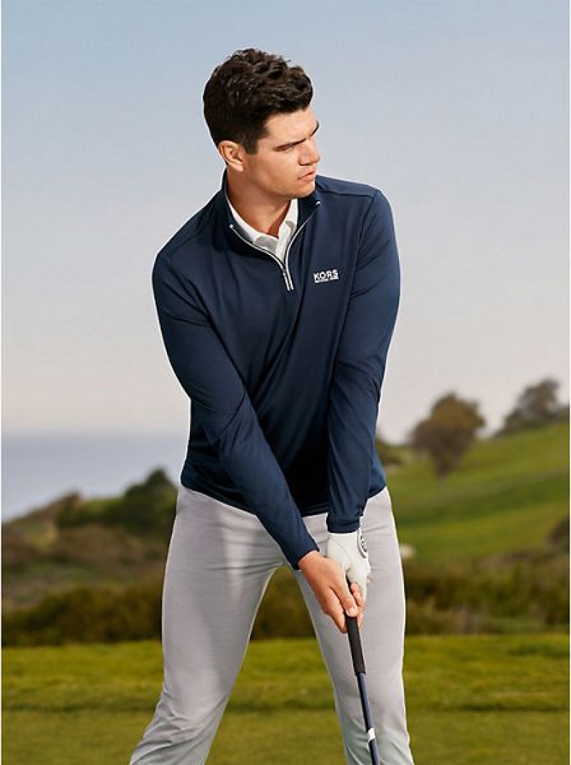 Michael Kors Golf Performance Quarter Zip Hoodie Herren Navy | 846207-TCU