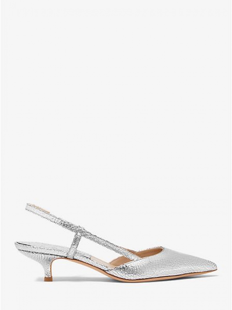 Michael Kors Hallie Crackled Metallic Leder Pumps Damen Silber | 068723-SDV