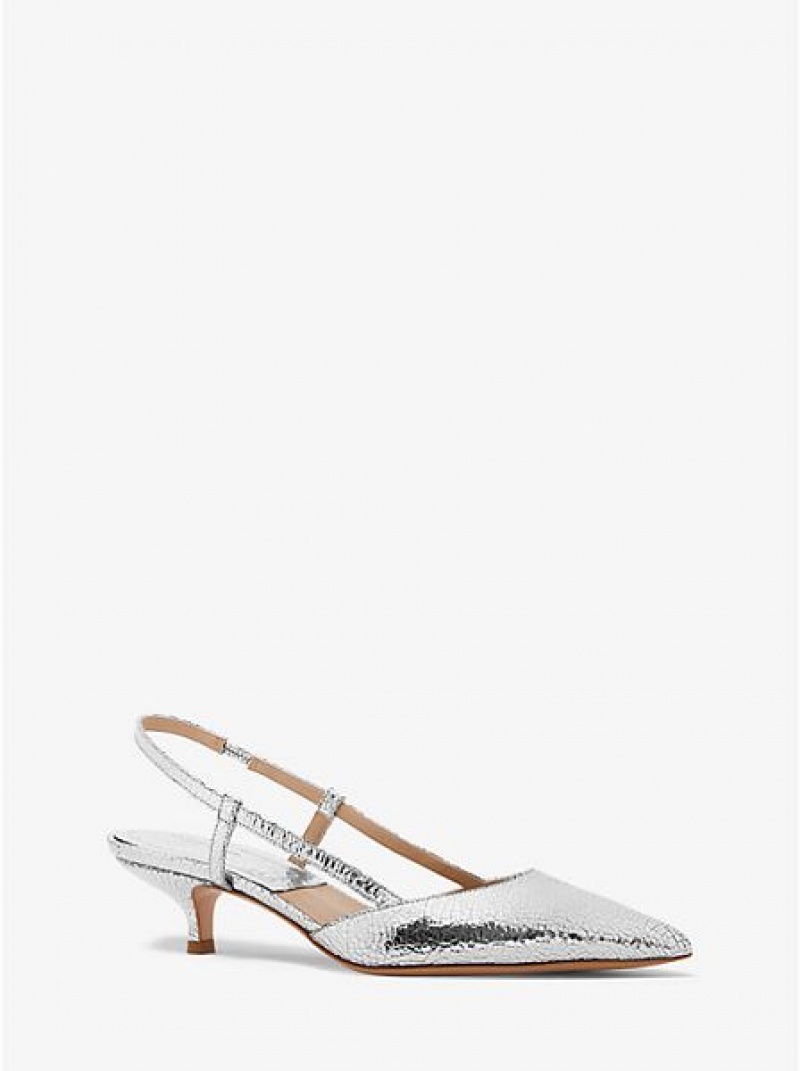 Michael Kors Hallie Crackled Metallic Leder Pumps Damen Silber | 068723-SDV