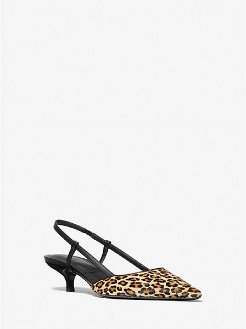 Michael Kors Hallie Leopard Print Calf Hair Pumps Damen Braun | 975081-AME