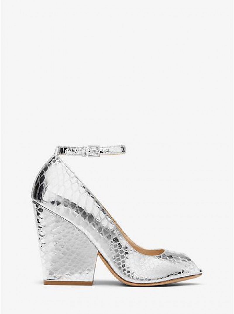 Michael Kors Julianne Metallic Python-embossed Leder Peep-toe Pumps Damen Silber | 689274-KMD