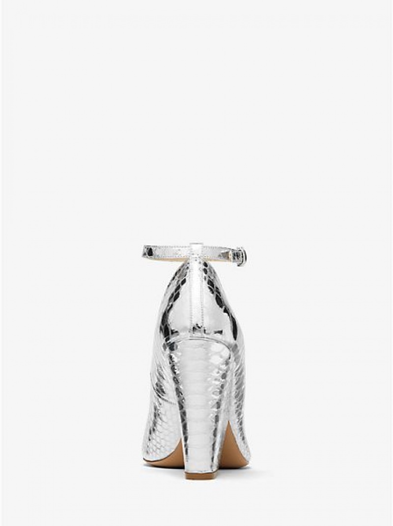 Michael Kors Julianne Metallic Python-embossed Leder Peep-toe Pumps Damen Silber | 689274-KMD