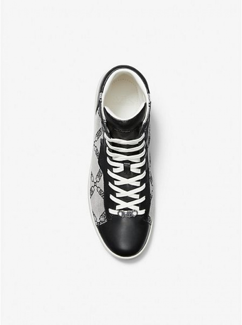 Michael Kors Keating Empire Logo Jacquard And Leder High Top Sneakers Herren Schwarz | 495270-LGP