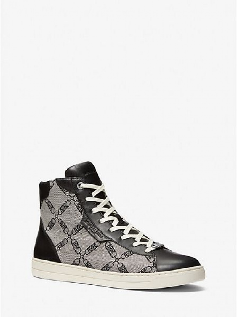 Michael Kors Keating Empire Logo Jacquard And Leder High Top Sneakers Herren Schwarz | 495270-LGP