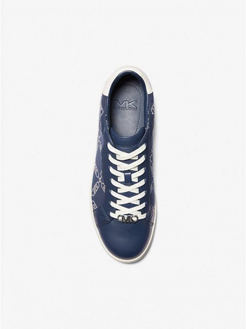 Michael Kors Keating Empire Logo Jacquard And Leder Sneakers Herren Navy | 786423-VEQ