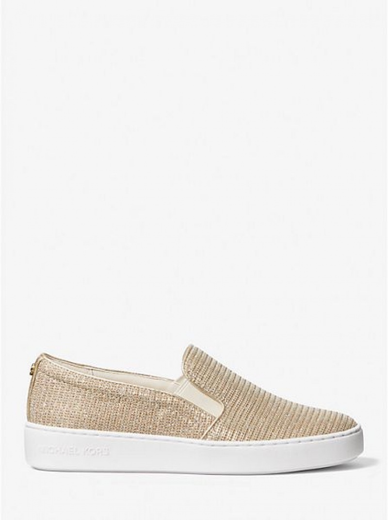 Michael Kors Keaton Glitter Chain Mesh Slip On Sneakers Damen Gold | 830796-QYG