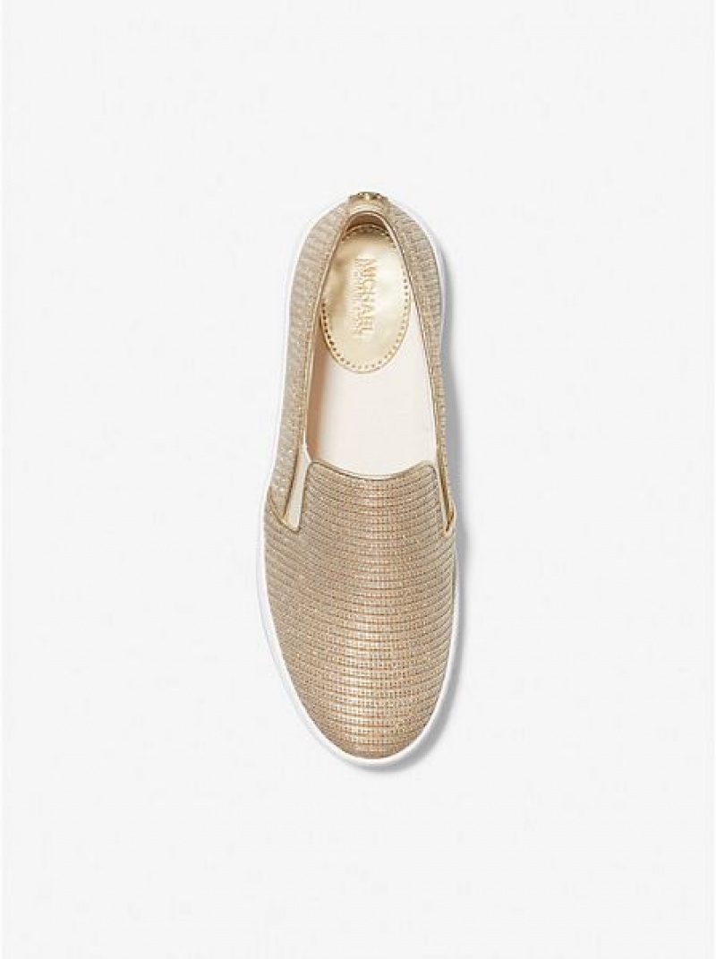 Michael Kors Keaton Glitter Chain Mesh Slip On Sneakers Damen Gold | 830796-QYG