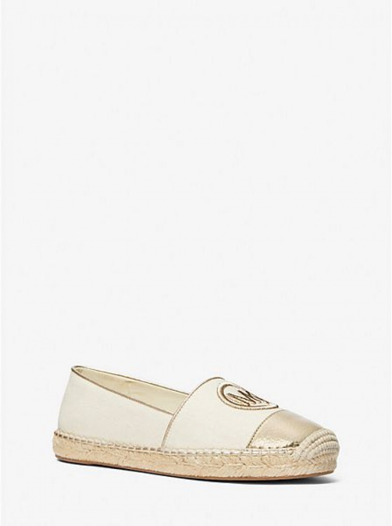 Michael Kors Kendrick Canvas And Metallic Faux Leder Slip-on Espadrilles Damen Gold | 725186-MNI