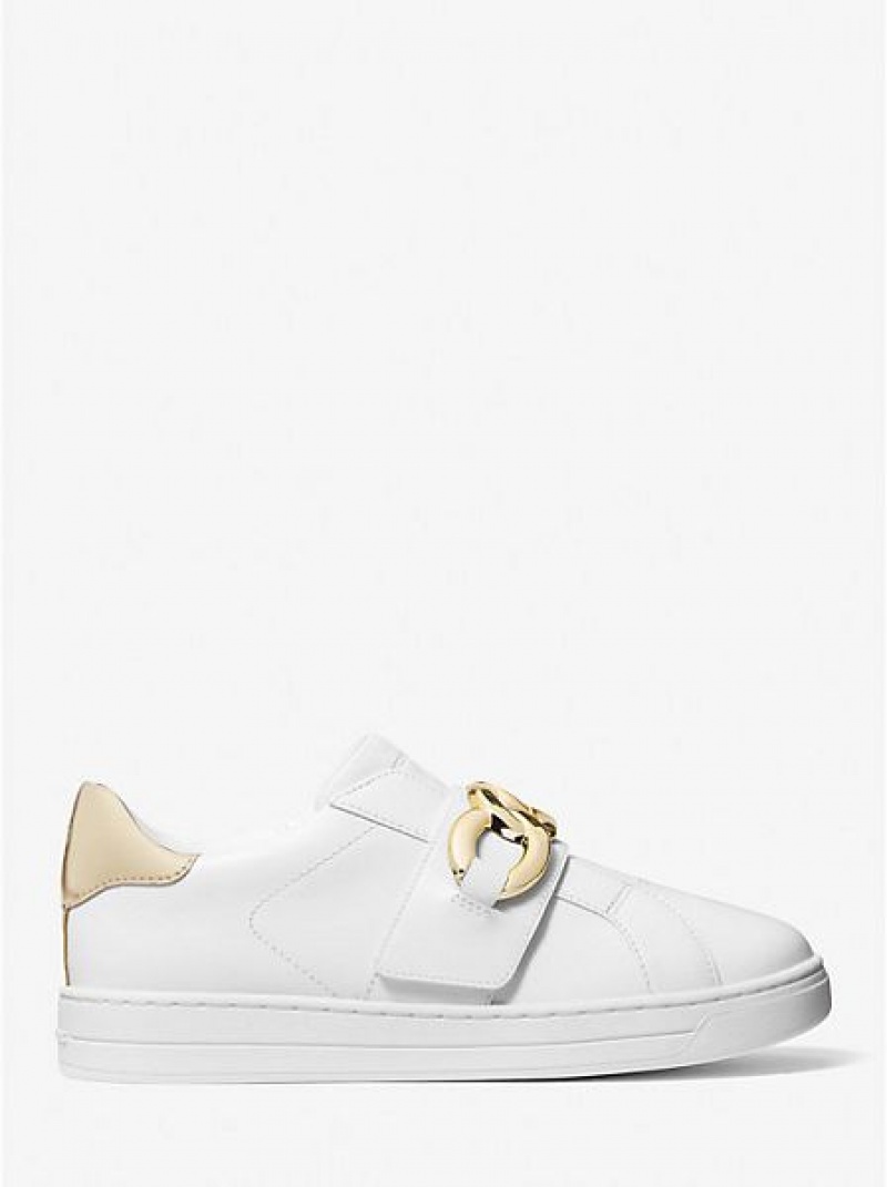 Michael Kors Kenna Chain Link Leder Sneakers Damen Weiß | 021589-SYJ