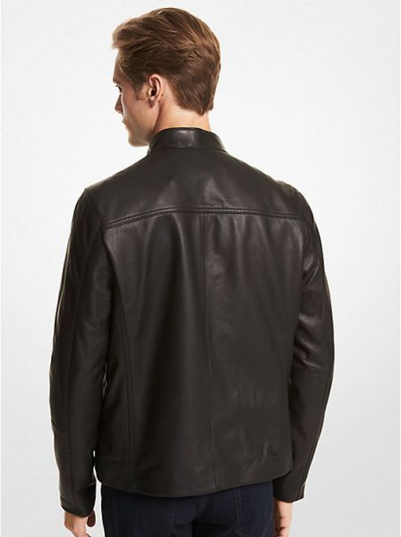 Michael Kors Leder Racer Jacken Herren Schwarz | 307215-ISV