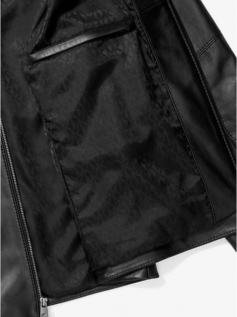 Michael Kors Leder Racer Jacken Herren Schwarz | 307215-ISV