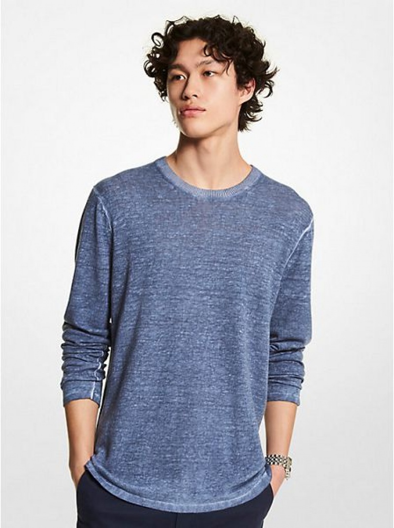 Michael Kors Linen And Baumwoll Blend Pullover Herren Blau | 827965-QRJ