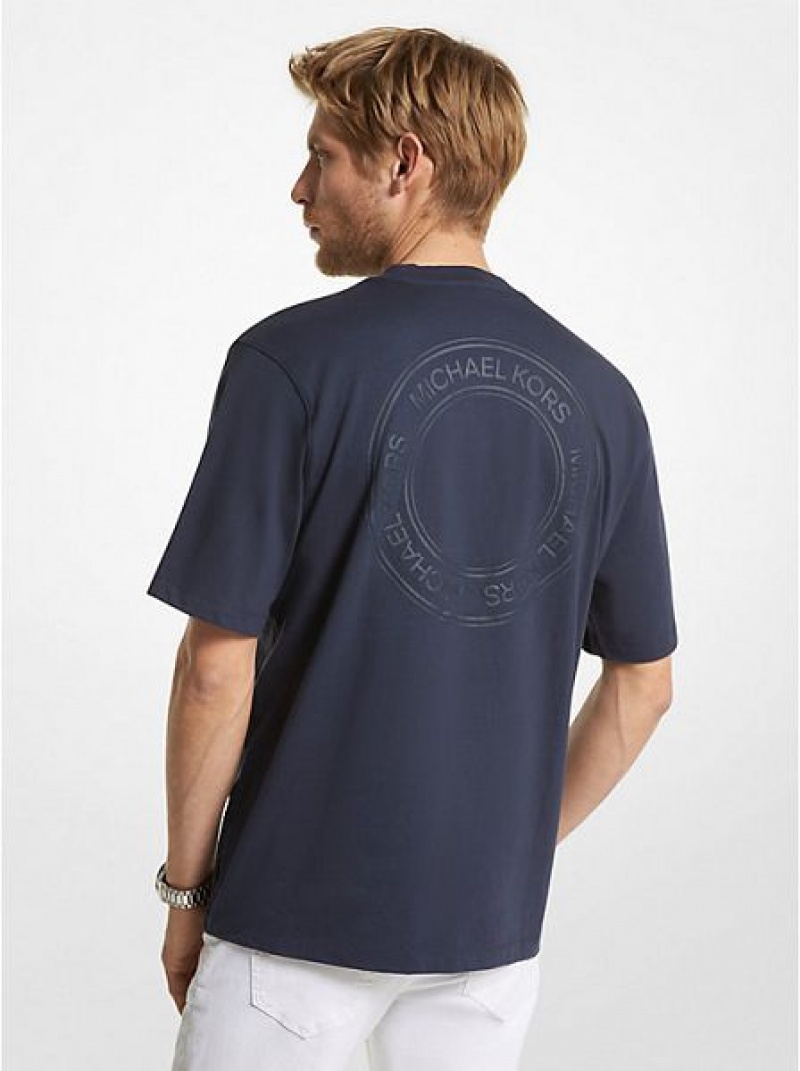 Michael Kors Logo Baumwoll T-shirts Herren Navy | 427358-JLN