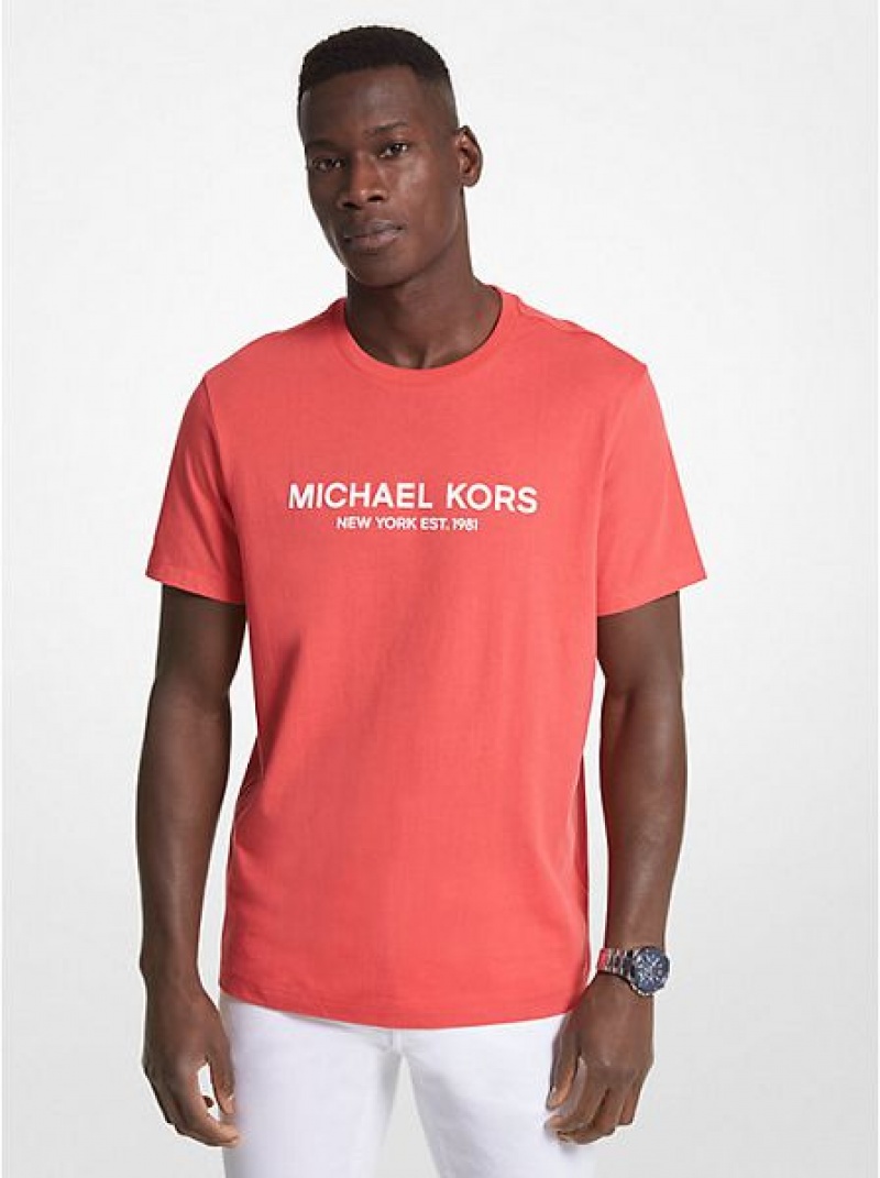 Michael Kors Logo Baumwoll T-shirts Herren Koralle | 804265-XIZ