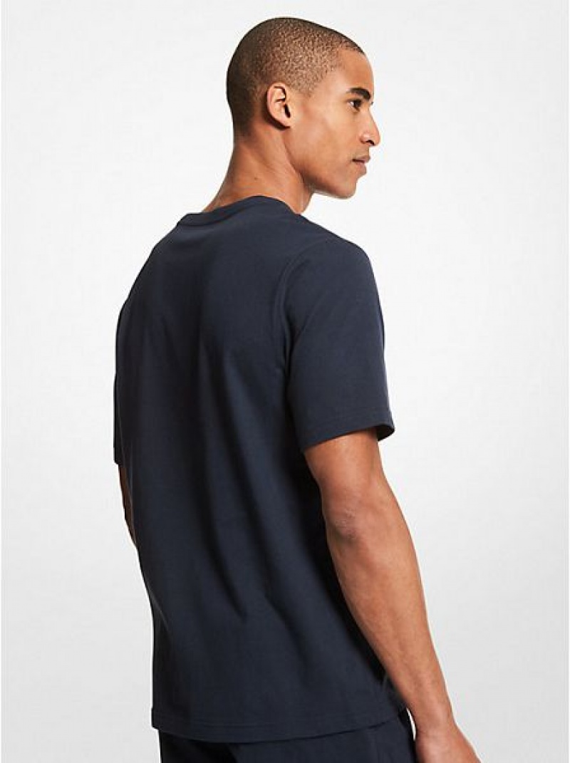 Michael Kors Logo Baumwoll T-shirts Herren Navy | 273584-NLC