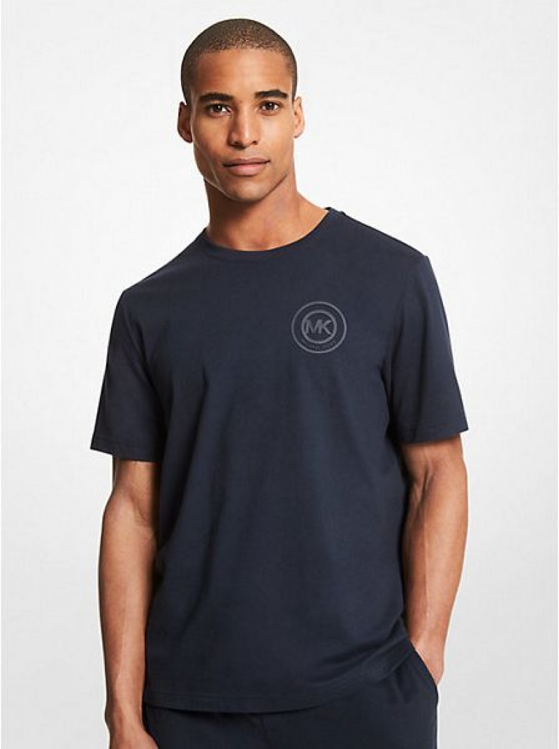 Michael Kors Logo Baumwoll T-shirts Herren Navy | 273584-NLC