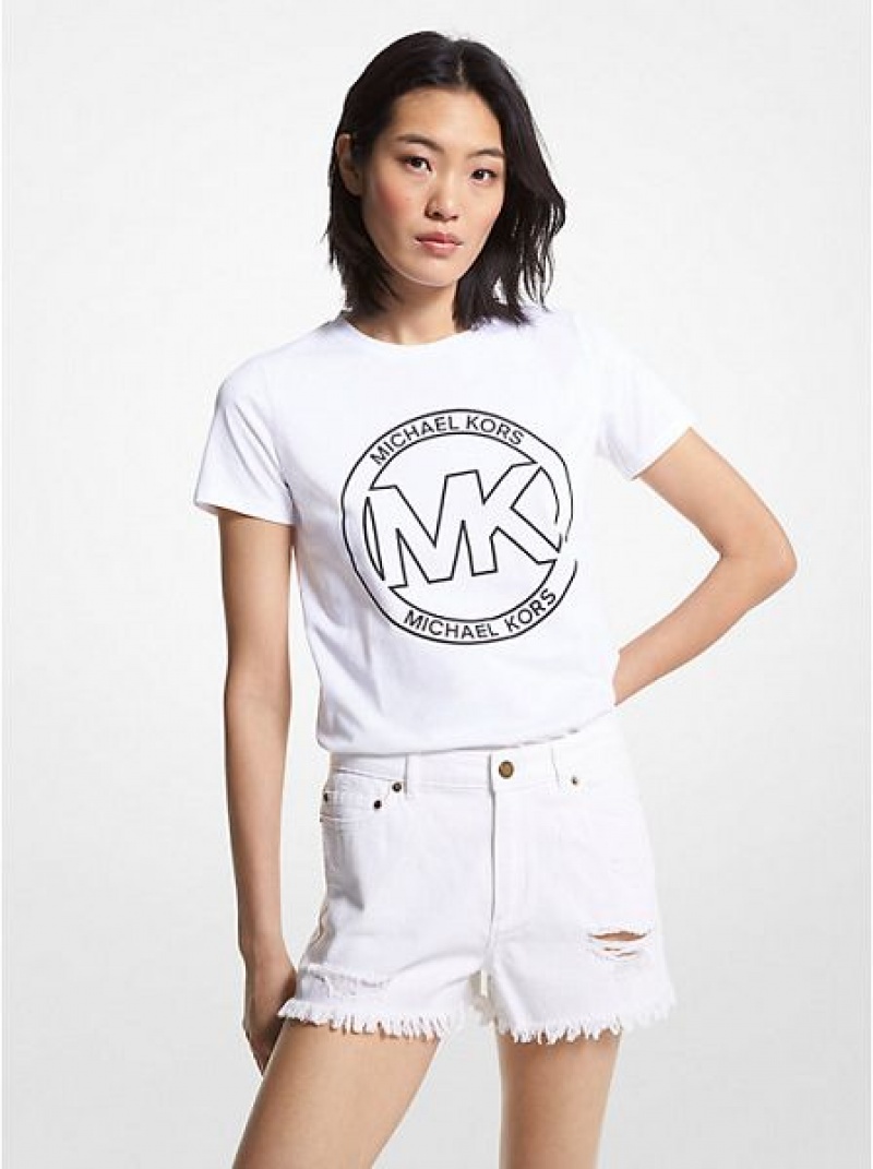 Michael Kors Logo Charm Print Organic Baumwoll T-shirts Damen Weiß | 705682-WUK