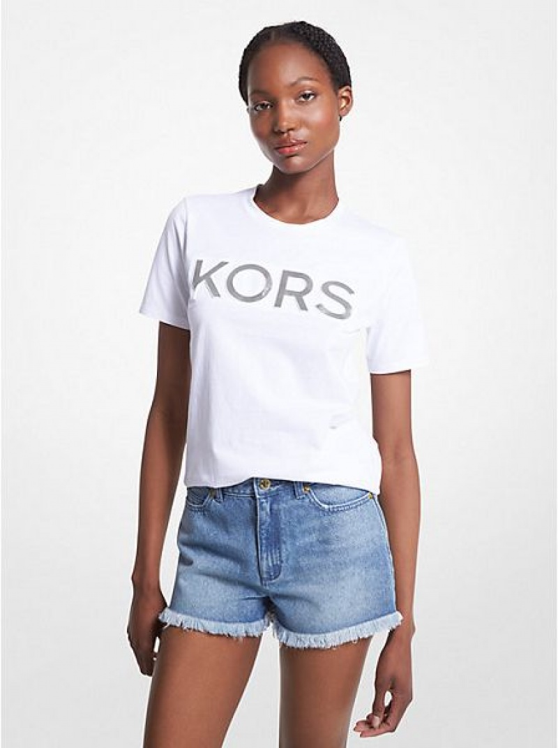 Michael Kors Logo Organic Baumwoll T-shirts Damen Weiß | 627031-BCQ