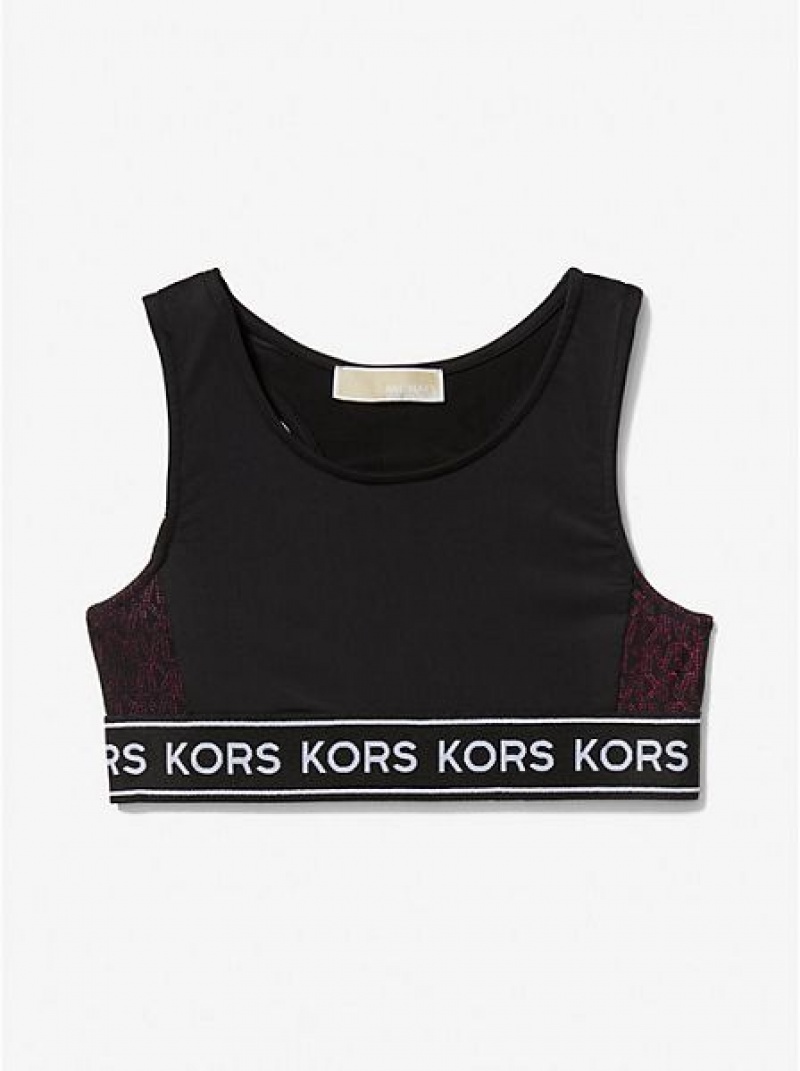 Michael Kors Logo Tape Stretch Jersey Sport Bh Kinder Schwarz | 584190-QDK